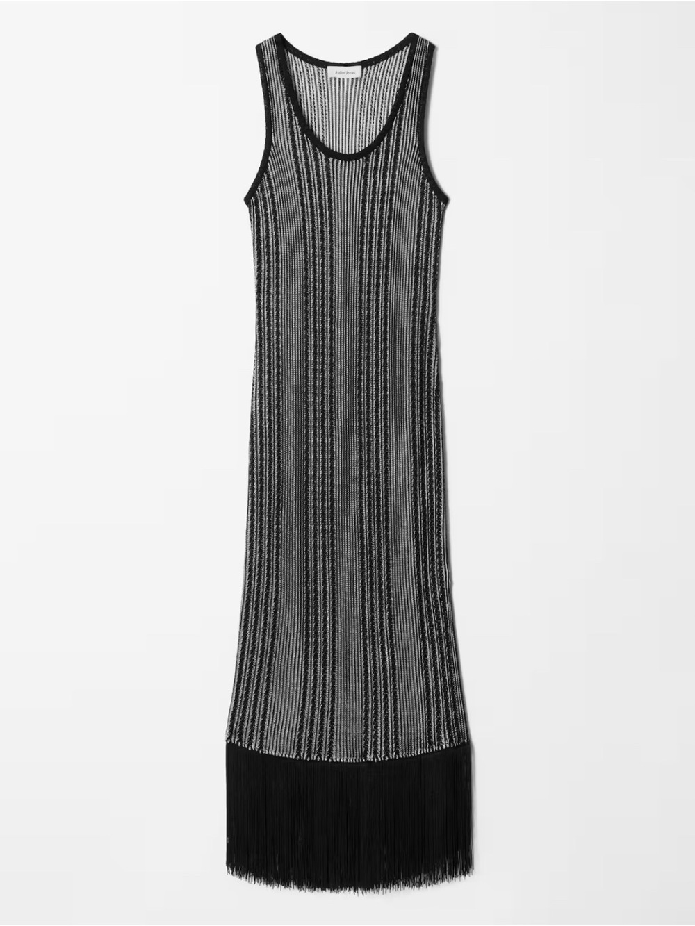 & Other Stories Black and White Knitted Fringe Midi Dress